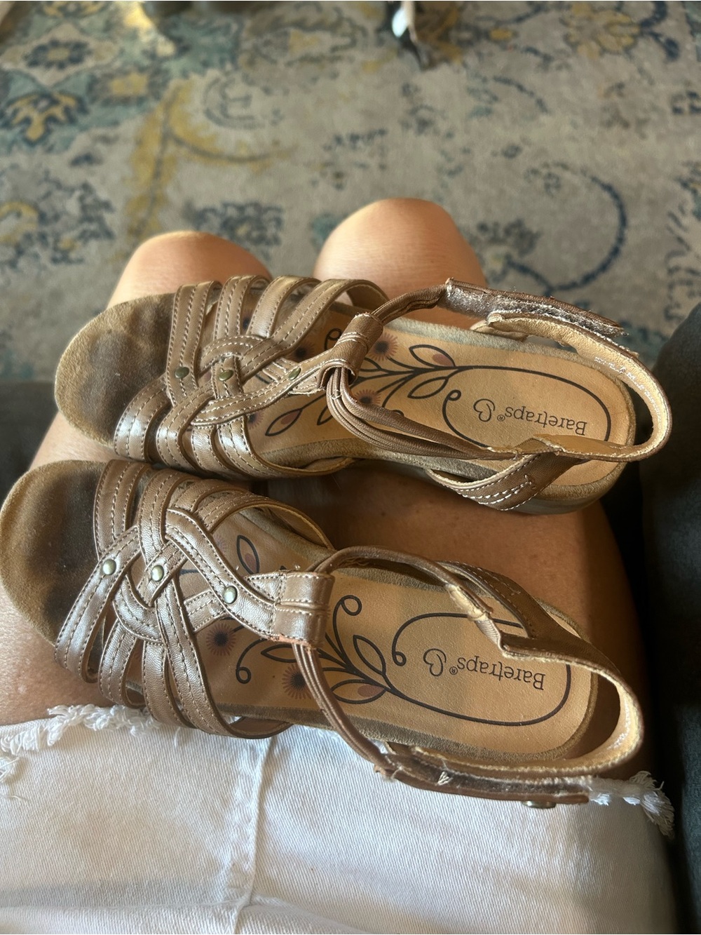 BareTraps Brown Strappy Wedge Sandals with Ankle Strap